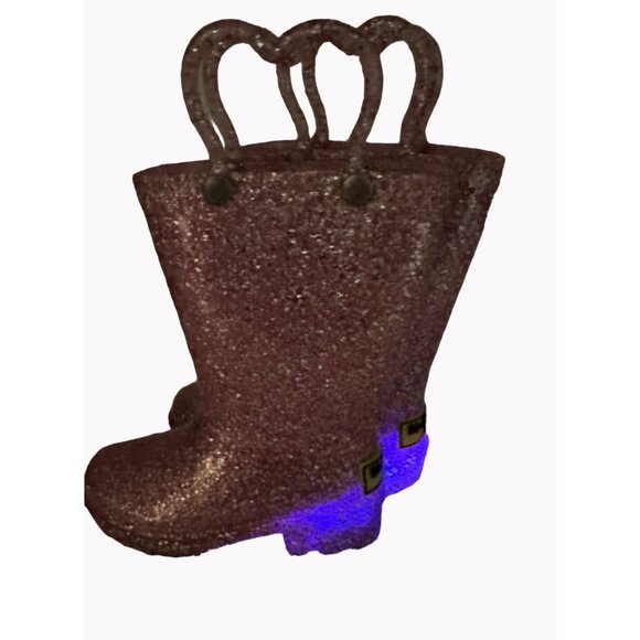 Western Chief Kids Size 5 Pink Confetti Shimmer Glitter Light Up Rain Boots - Picture 2 of 7